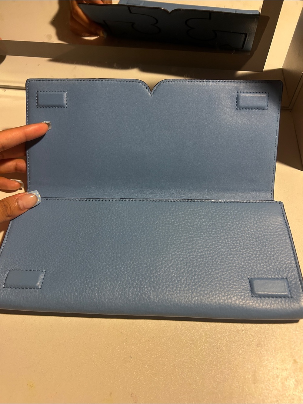Tory Burch Sky Blue Leather Continental Card Holder cletch - Picture 2 of 4